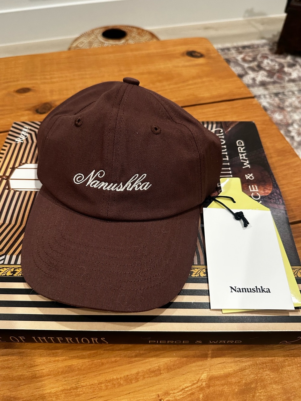 Nanushka Val Logo-Embroidered Cotton Baseball Cap Hat Brown Nutmeg NWT